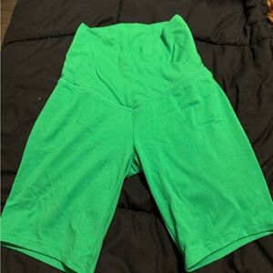 Green high waisted biker shorts.